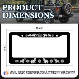 HCSS 2PCS Tribal Elephant License Plate Frames, Animal Tribal Ethnic Style Aluminum Metal License Plate Holder, Rust-Proof Waterproof Car Decorative Tag Frames for Standard US 12x6 Inch