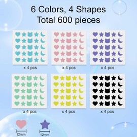 600 Stück Pimple Patches，BetterJonny 6 Farben Pimple Patches Unsichtbare Hydrokolloid Pickel Patch mit Teebaumöl Atmungsaktive Acne Patch Pickel Pflaster Unsichtbarer Und Wasserdicht