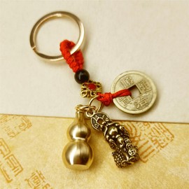 NISCAYA Gourd Keychain Chinese Knot Lucky Coins Pendant Keychain Feng Shui Wudi Qian Copper Gourd Keychain Pixi Keychain Chinese Style Decorative Pendant Symbolizes Good Luck and Wealth Gift