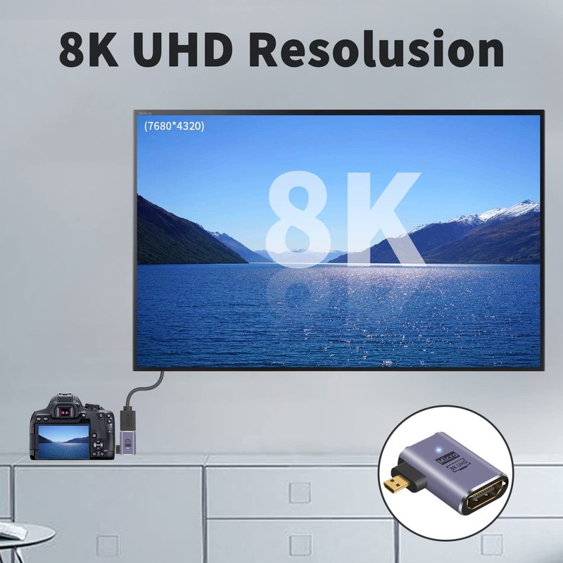 Poyiccot 8K Micro HDMI Male to HDMI Female Adapter, 48Gbps