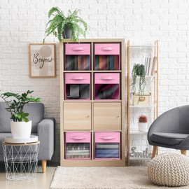 Sorbus 11 Inch Storage Bins with Clear Window - 6 Foldable Baskets for Organizing Clothes, Toys, Books - Sturdy Collapsible Fabric Storage Cubes with Handle - Storage Baskets for Shelves, Closets