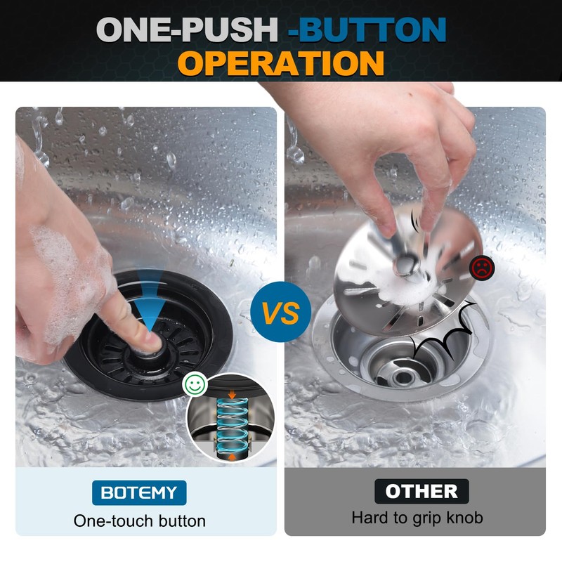 BOTEMY 3-1/2 inch Pop Up Kitchen Sink Drain Strainer Assembly