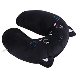 Acouto Animal Travel Neck Pillow PP Cotton Soft U Shaped Car Headrest Toy Pillow Black Cat Cotton Relaxed Tour Pillow Relieves Pressure
