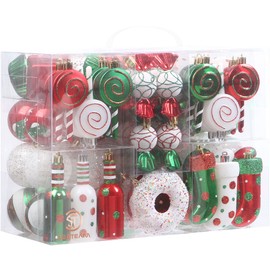 Sea Team 80-Pack Assorted Shatterproof Christmas Ball Ornaments Set Decorative Baubles Pendants with Reusable Hand-held Gift Package for Xmas Tree (Elf)