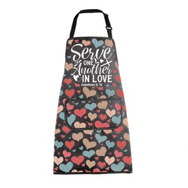 BNQL Christian Apron with Pockets Biblical Spiritual Gift Bible Verse Kitchen Apron Serve One Another in Love Galatians 5 13
