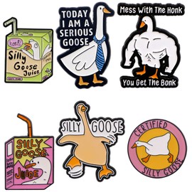 6 Pcs Funny Pin Badges for Work, Goose Pins Badges, Cute Silly Goose Badge Gifts | Funny Words Animal Enamel Pins Set | Enamel Brooch Pin Set for Clothes, Bag, Backpack, Hats