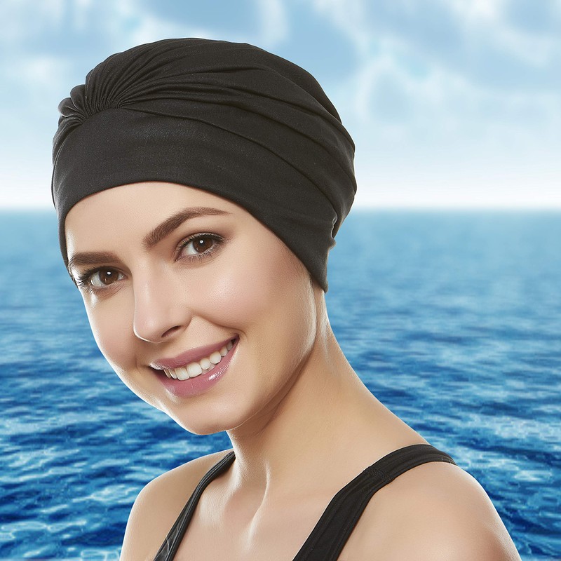 Beemo Women’s Swim Bathing Cap Turban Polyester Latex Lined-2pk WH/RE