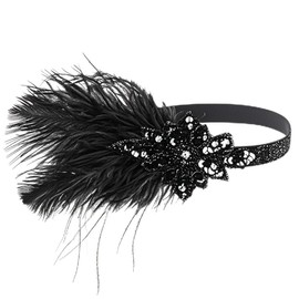 Flapper Headband Roaring 20s Headpieces Tea Party for Women Flapper Accessory Great Gatsby 1920s Women Head Bands with Feathers C16-Black