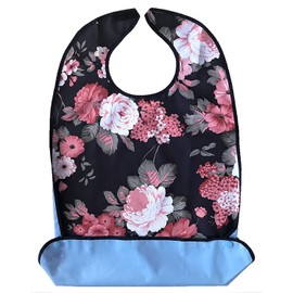 NEW ADULT BIB APRON CLOTHES PROTECTOR WIPE PVC WATERPROOF ELDERLY DINING WASHABLE PRETTY ROSES CHIC FLORAL