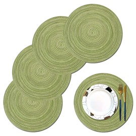 PIGCHCY Round Braided Placemats Washable Easy to Clean Round Placemats Set of 4 Table Mats for Dining Tables 15 inch (Green)