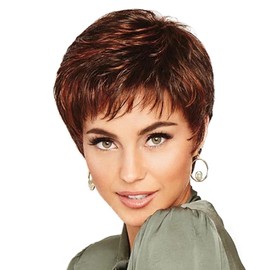 AUBWIG Short Wig Pixie Cut Charming Style Fluffy Wig Reddish Brown with Fringe Natural Heat Resistant Synthetic Short Hair Wig (Red-Brown #2B)