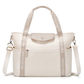 Missnine Tote Bag 15.6 Inch Laptop Bags Lightweight Work Bags for Women Large Capacity Computer Bags for Office Travel, beige, 当代