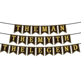 The Man The Myth The Legend Bunting Banner Decorations for Happy Father Day Theme Party Hanging Banner Dad Birthday Retirement Decor Supplies Favors Black & Gold