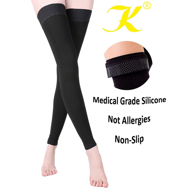 KEKING® Medias de compresión hasta el muslo sin pies, unisex,