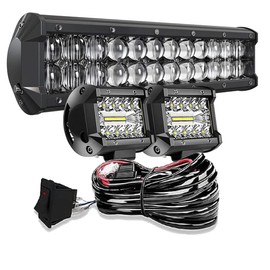 DOT 5D 12INCH 72W LED Light Bar+4Inch 60W LED Cube Pods with Wiring Kit Combo for Driving Lamp Polaris Ranger Honda Pioneer Can Am X3 Maverick Grand Cherokee XJ Dodge UTV ATV 4WD Trucks Boat Defender