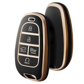 ELOHEI Key Fob Cover Case for Hyundai,Premium Soft TPU 360 Degree Full Protection Key Shell Compatible with 2019 2020 2021 2022 Hyundai Sonata Santa fe Tucson Keyless Entry Smart Key (Gold Edge Black)