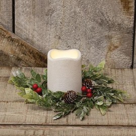 Unbranded Snowy Boxwood & Berry Candle Ring / Wreath 4.5" Inner Diameter Christmas