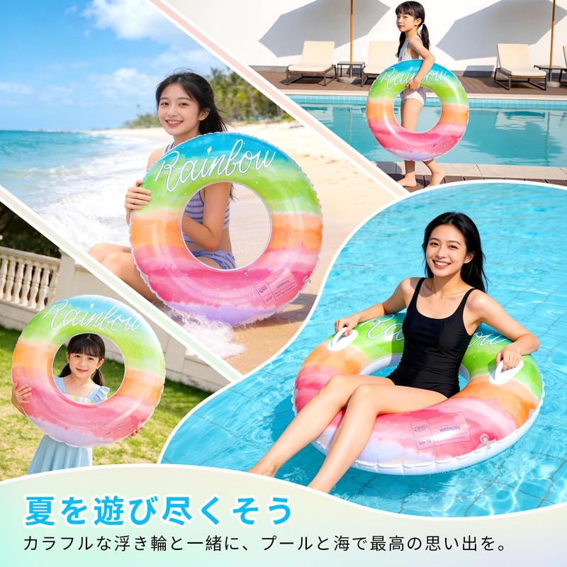 Fohil Adult Float with Handle, Colorful Rainbow, Cute, O-Shaped Float,