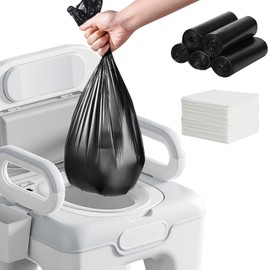 AKIMRABY Commode Liners with Absorbent Pads, 100 Bags & 40 Pads for Standard Commode Chair Bucket, 23.6" *19.7" Portable Toilet Bags, Universal Fit