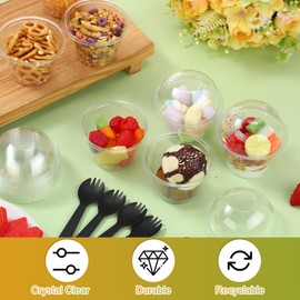 Gandeer 200 Pack Clear Plastic Cups 6 oz Dessert Yogurt Parfait Banana Pudding Pet Disposable Cups with 200 Pcs Sporks for Fruit Ice Cream Party