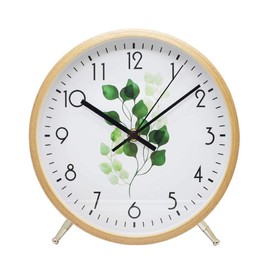 ALEENFOON 8.6 Inch Wooden Quartz Wall Clock 22cm Modern Silent Non-ticking Wood Wall Clocks Table Clock for Living Room Bedrooms Office Kitchen Indoor Kids (leaf)