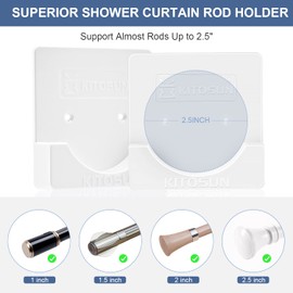 Adhesive Shower Curtain Rod Holder – Kitosun Wall Mount Bathroom Tension Pole Retainer Brackets with Super Sticky Tape for Quick Stick on and Stainless Steel Screws for Drilling Installation (White)