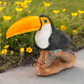 Teaeeno Toucan on Stump Statue,Toucan Bird Outdoor Tiki,Toucan Tree Hugger Garden Statues, Resin Toucan Outdoor Tropical Decor Bird Sculptures for Patio Lawn Yard Home Decoration,Tropical Garden Decor