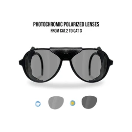 BERTONI Glacier Polarized Sunglasses for Mountain Hiking Trekking Ski mod ALPS Italy (Black - Photochromic Polarized)
