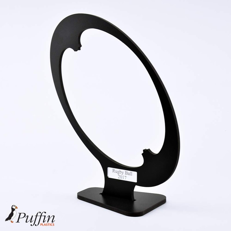 Puffin Plastics Rugby Ball Display Plinth - BLACK (With Free