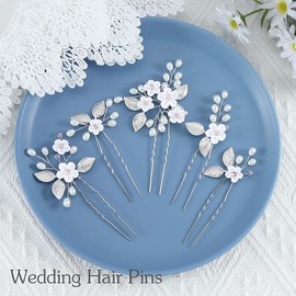 5 Piezas Crystal Pearl Hair Pins for Women, Tocado de Novia, Horquillas De Perlas Para El Pelo, Pasadores de Pelo de La Flor de La Boda CrystalPearl Tocado de Novia Accesorios para El Cabello (5 Pcs)