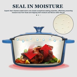 Overmont Enameled Cast Iron Dutch Oven - 7QT Pot with Lid Cookbook & Cotton Potholders - Heavy-Duty Cookware for Braising, Stews, Roasting, Bread Baking blue