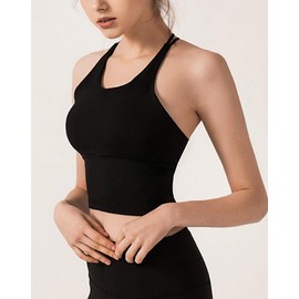 Lukitty Women Sport Bra Criss Cross Strap Yoga Tops Tank Crop Workout Activewear L Black