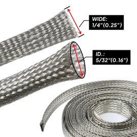 Wire Shielding EMI RFI ESD Tinned Copper Braid Ground Strap Metal Cable Wrap Sleeve Mesh Signal Screening 5/32" ID (1/4 inch - 8ft)