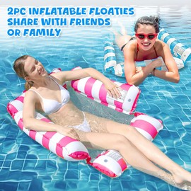 2 Pack Lilo Pool Inflatables, 4-in-1 Inflatable lounger with 2 Air Pumps, Pool Floats Rafts Pool Hammock for Adults Pool lilo Water hammock with 4 Inflatble Pillows Pool Toys for Pool Party Seaside