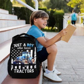 Sharecolor Backpack for Kids Boys - Custom Tractor Backpacks for School Travel - 17 Inch Large Capacity Bookbag for Elementary Preschool Kindergarten