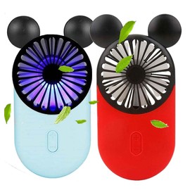 ZSHMJMJ Cute Personal Mini Fan(2 PACK), Mini Handheld USB Rechargeable Portable Fan with Stylish LED Light,3 Speed Adjustable,Cute Mouse,for Kids Girls Woman Home Office Outdoor Travel
