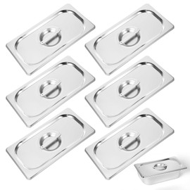 6 Pack 1/3 Size Hotel Pan Cover, Steam Table Lids With Handle, Stainless Steel Steam Table Pan Cover, Solid Pan Lid For Steam Food Pan, For Restaurant Catering