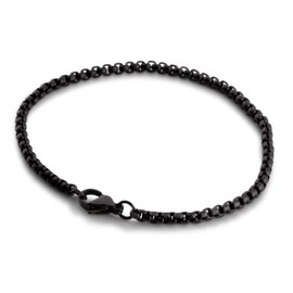 Akitsune Baca Chain Link Bracelet 3 mm Diameter Box Rolo Men's Women's Chain Stainless Steel Carabiner Minimalist Black 18 cm