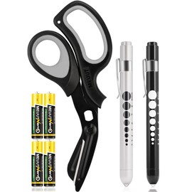 MEUUT 3 Pack Pen light & Medical Scissors-One Pantented Trauma Scissor Two LED Penlight with Pupil Gauge -8" Bandage Scissor for Nurse Doctor EMT