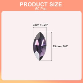 MECCANIXITY 50Pcs Horse Eye Shape Rhinestones, 7 x 15 mm Point Back Rhinestone Beads for Jewelry Making Crafts Costume Crystal Embellishments, Violet