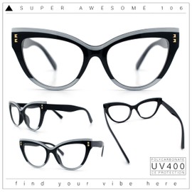 SA106 Womens 2-tone Color Design Horn Rim Cat Eye Clear Lens Fashion Eyeglasses Black White