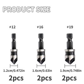 YXIING 6 Pcs Countersink Drill Bit, Countersink Drill Bits Set1/4 Inch 12mm/16mm/19mm Counter Sink Drill Bits for Wood