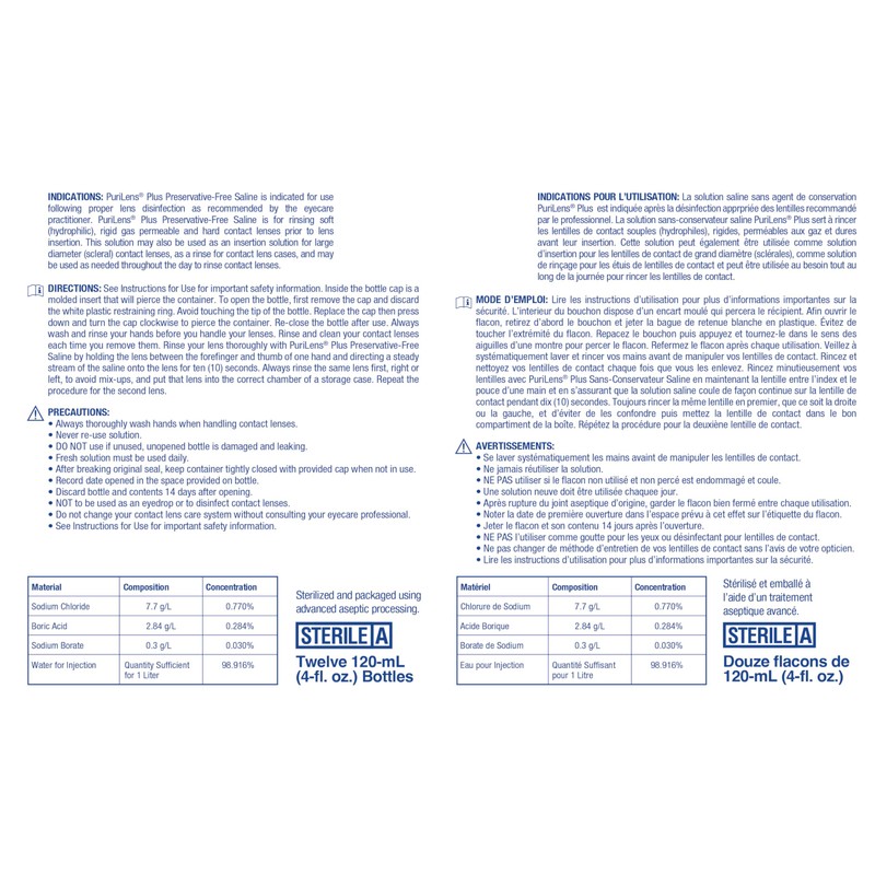 Purilens Plus Preservative-Free Contact Lens Saline 120ml (4 fl. oz.)