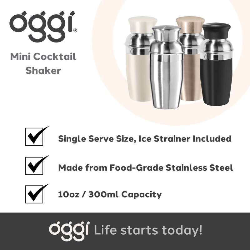 OGGI Mini Cocktail Shaker 10oz - Stainless Steel - Ideal