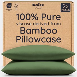 Bambaw 100% Viscose Derived from Bamboo Pillowcases Standard Size – Set of 2 Cooling Pillow Case with Envelope Closure, Breathable & Soft Pillow Cases Standard Size, Anti Acne (Olive)