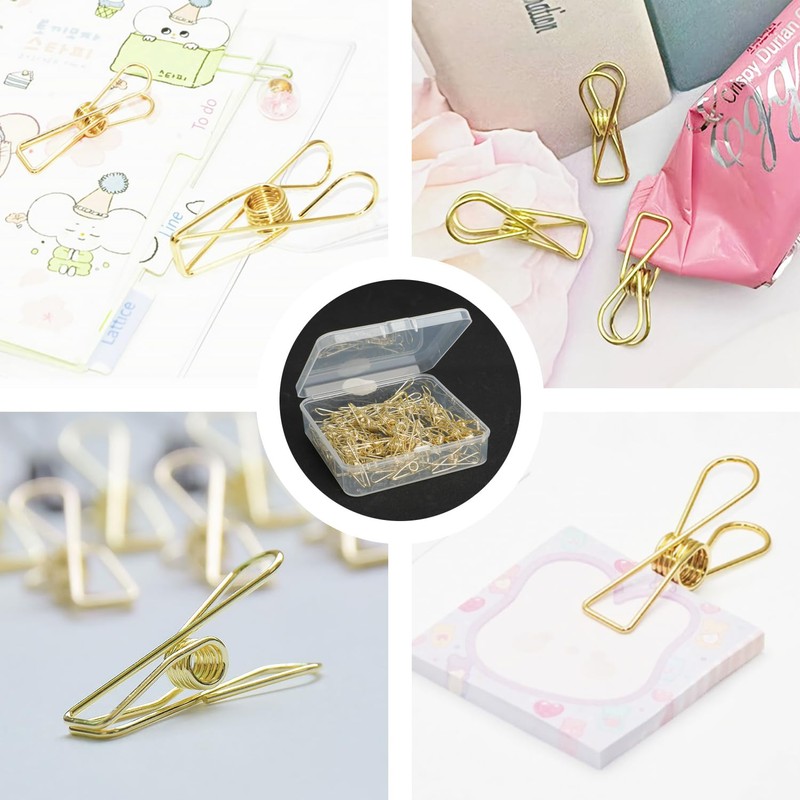 50PCS Small Gold Paper Clips, Multi-Purpose Metal Wire Hollow Invoice