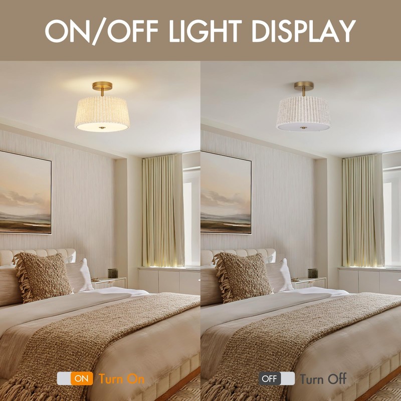 HILUXIA 13 Inch Linen Pleated Semi Flush Mount Ceiling Light