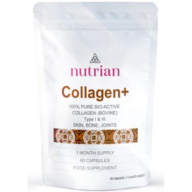 Collagen+ | 1200mg Bio-Active Hydrolysed 100% Bovine Collagen Peptides | Grass-Fed, Halal Certified, Made in UK | Type I & III | Skin, Hair, Nails & Joint Support | 60 Capsules | 1 Month Supply