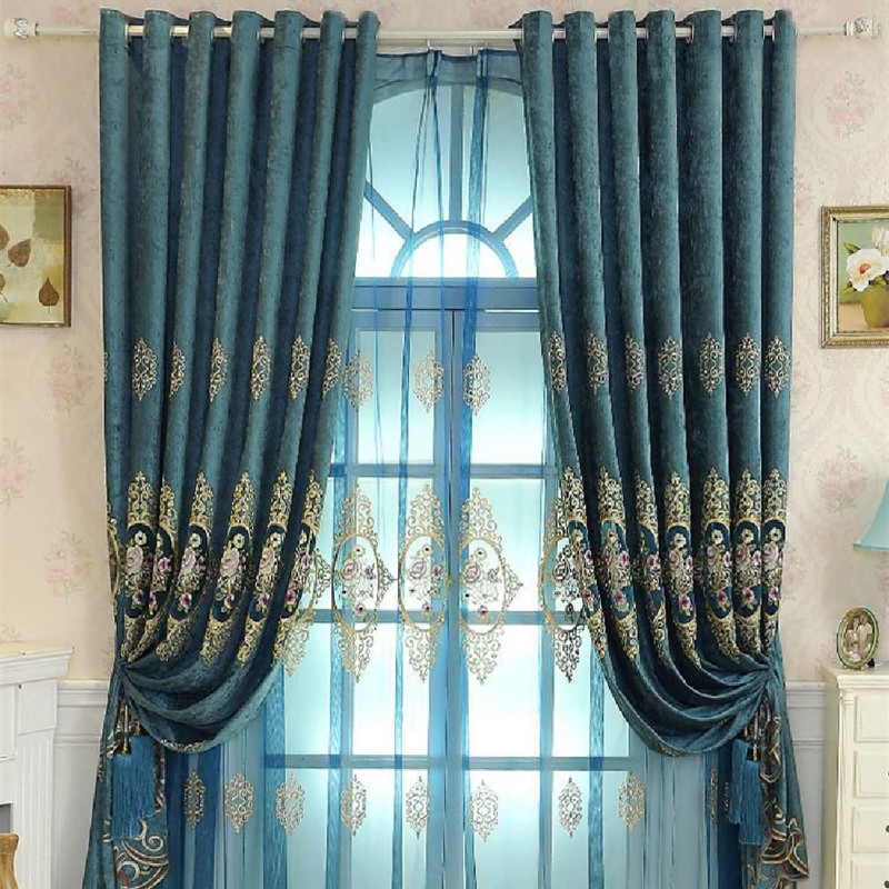 Amidoudou 1 Pair European Luxury Jacquard Hollow Curtains Embroidered Chenille