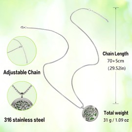 Tree of Life Aromatherapy Essential Oil Diffuser Necklace,Aromatherapy Diffuser Stainless Steel Pendant,for Men and Women,Portable,Suitable for Yoga,Meditation,Travel,Stress Relief Gift(Silver 30mm)